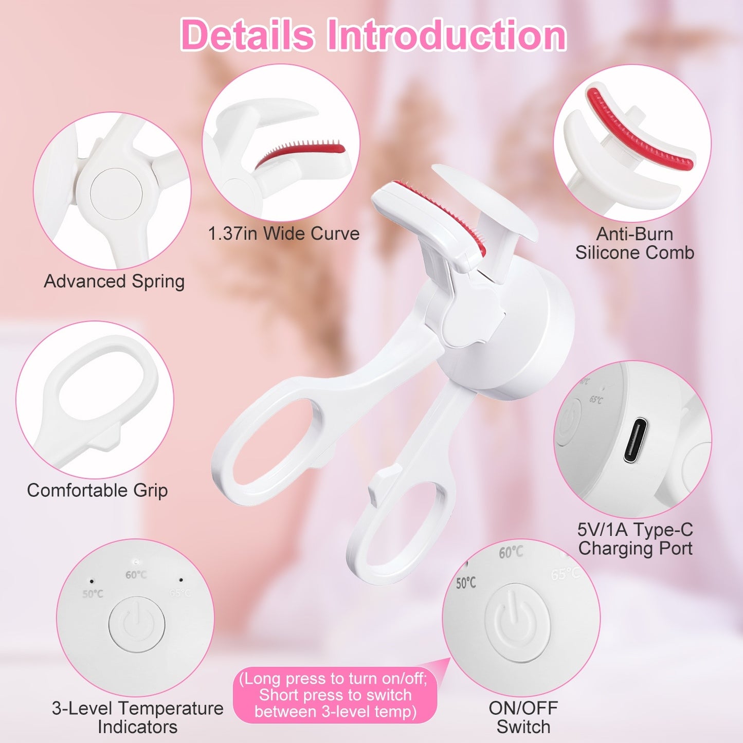 2Pcs Heated Eyelash Curler Electric USB Rechargeable Eyelash Curler Anti-Burn Compact With Comb Heats Up Fast Within 8 seconds For All Eye Shapes, For Women, Make Up, Gift, Travel, Valentine's, and Mother's Day