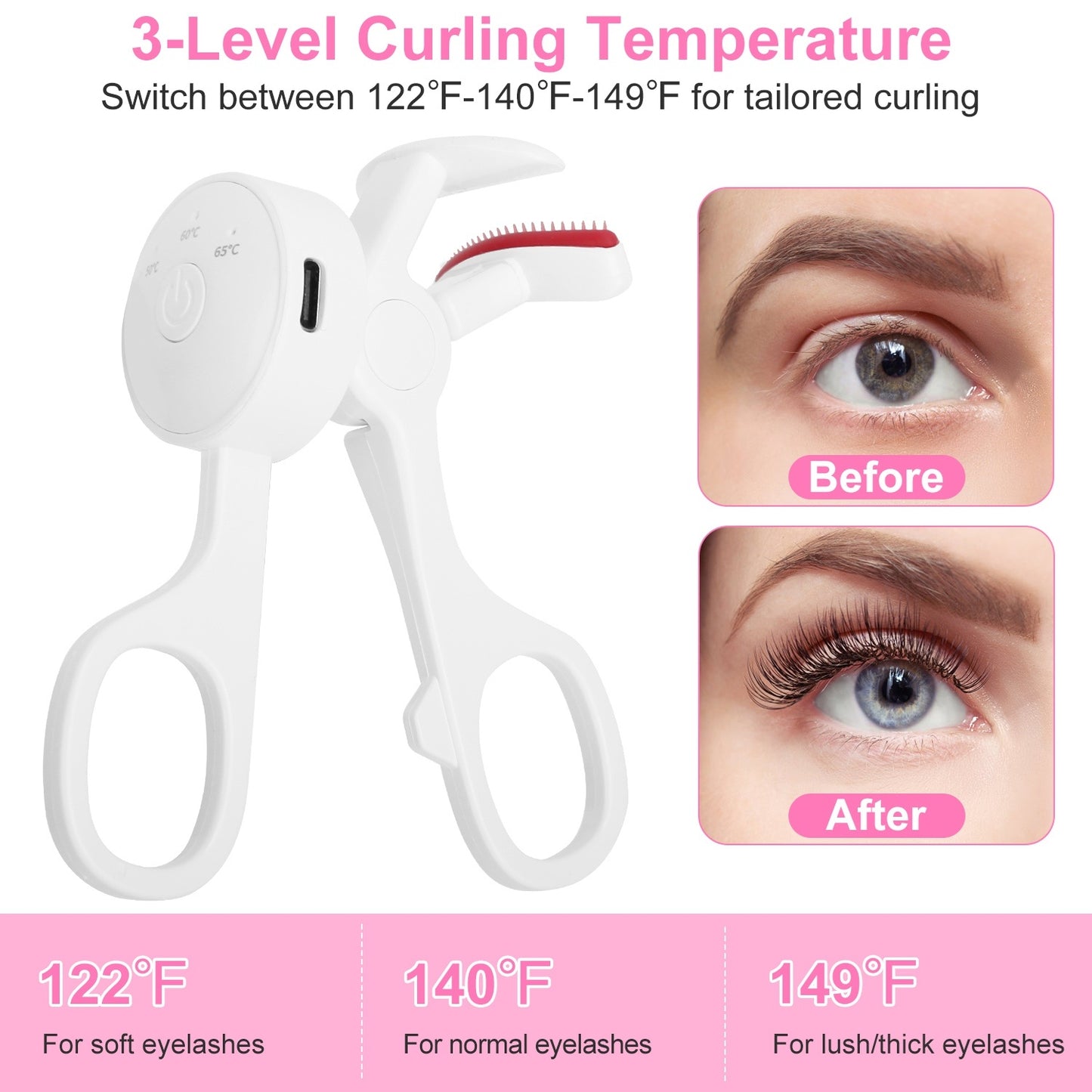 2Pcs Heated Eyelash Curler Electric USB Rechargeable Eyelash Curler Anti-Burn Compact With Comb Heats Up Fast Within 8 seconds For All Eye Shapes, For Women, Make Up, Gift, Travel, Valentine's, and Mother's Day